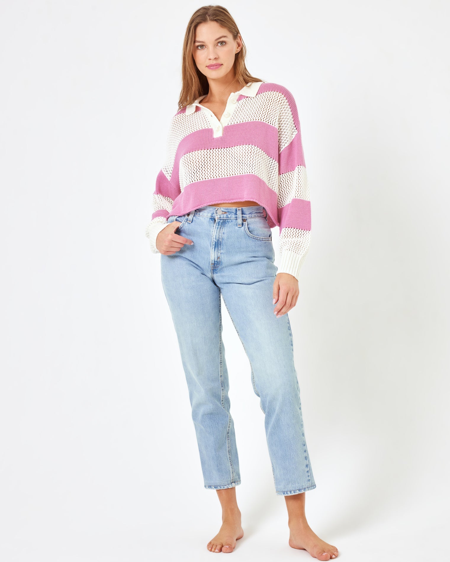 ZUROVE X Anthropologie Rugby Sweater - Pink Lady