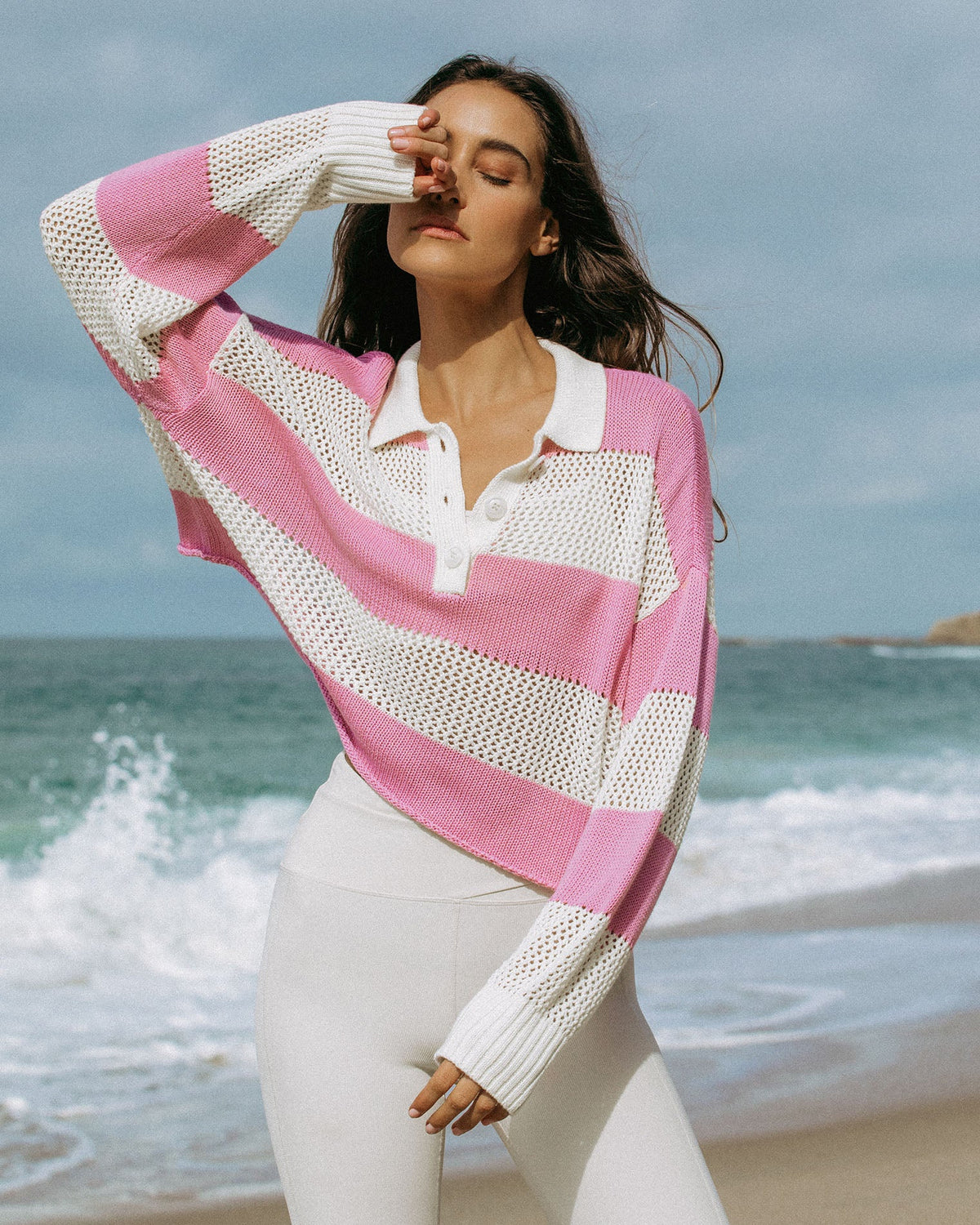 ZUROVE X Anthropologie Rugby Sweater - Pink Lady