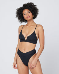 Pointelle Rib Siren Bikini Top - Black