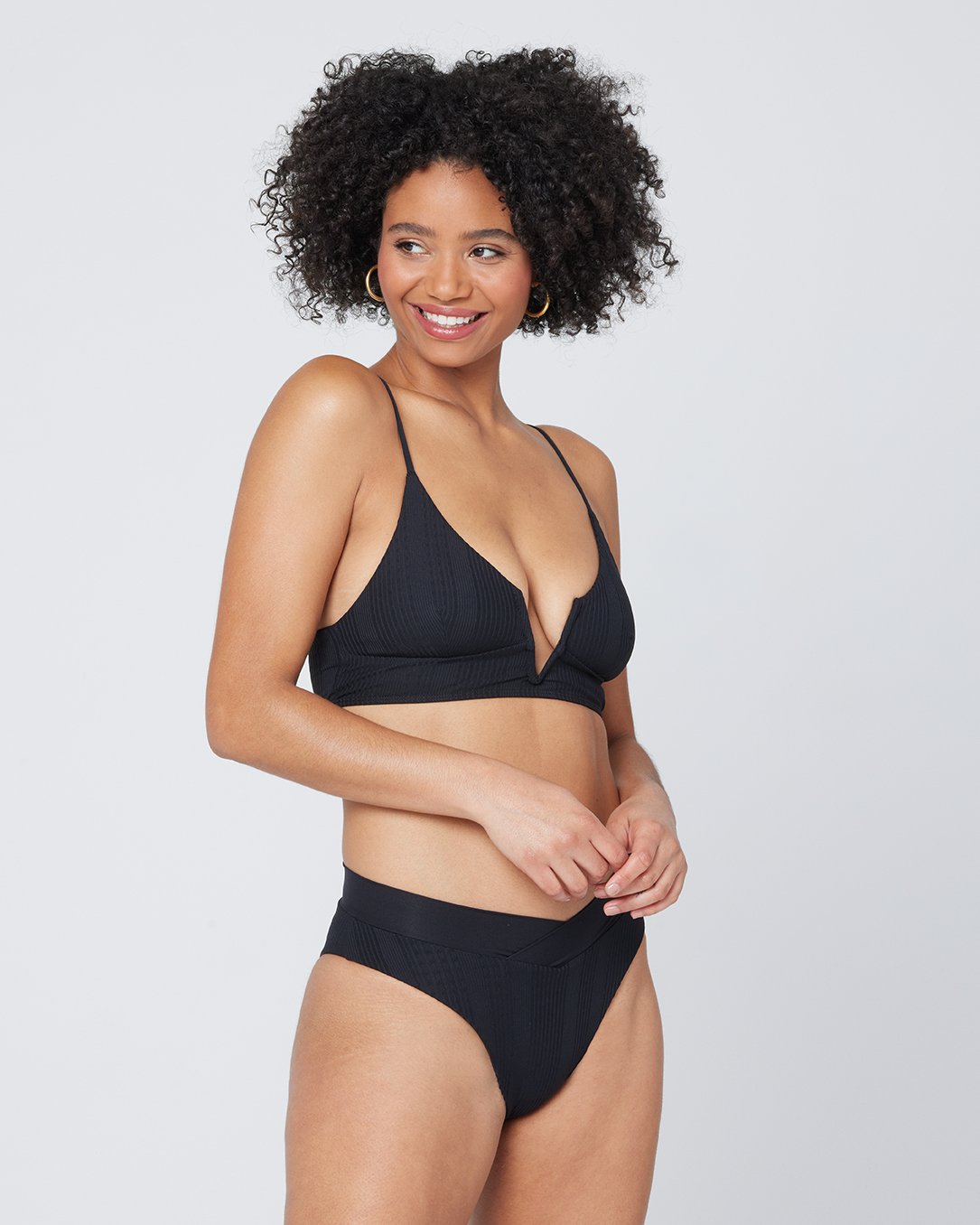 Pointelle Rib Siren Bikini Top - Black