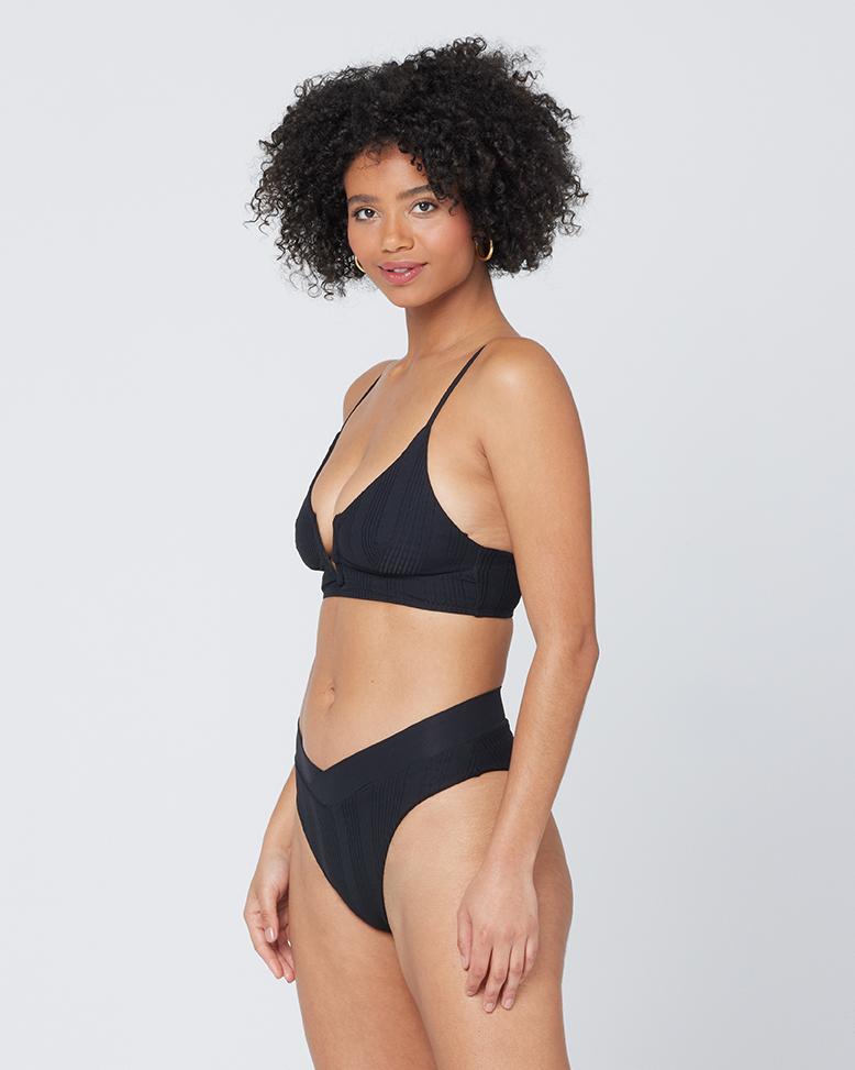 Pointelle Rib Siren Bikini Top - Black