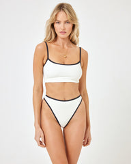 Ribbed Adalyn Bikini Top - Cream Black